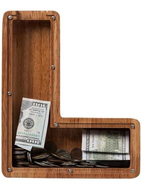 Letter “L” Wooden Coin Bank